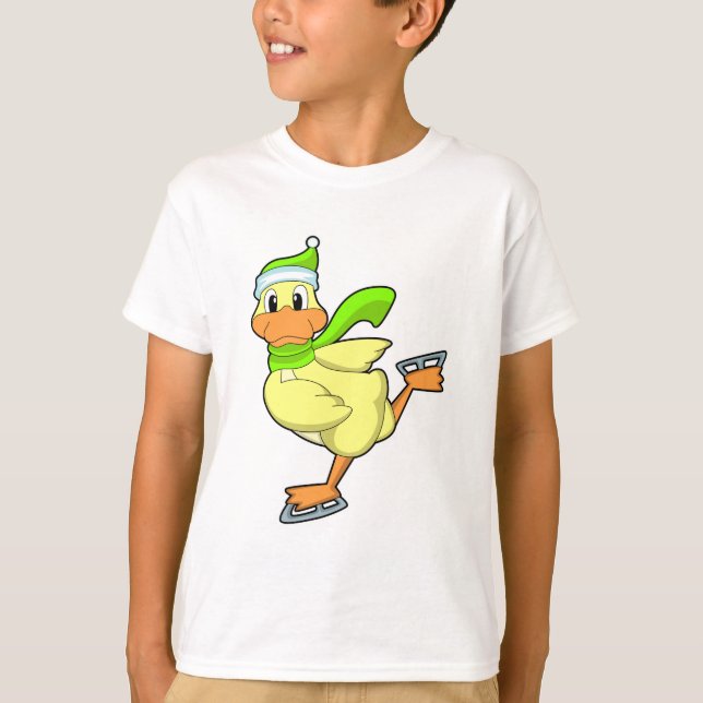 Duck at Ice skating with Ice skates T-Shirt (Front)