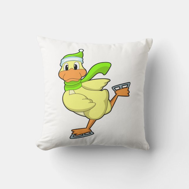 Duck at Ice skating with Ice skates Throw Pillow (Front)