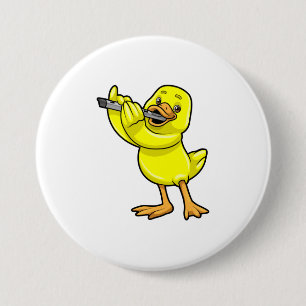 Duck at Music with Flute 3 Inch Round Button