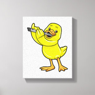 Duck at Music with Flute Canvas Print