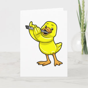 Duck at Music with Flute Card