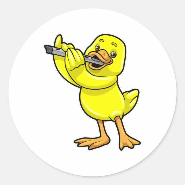 Duck at Music with Flute Classic Round Sticker (Front)