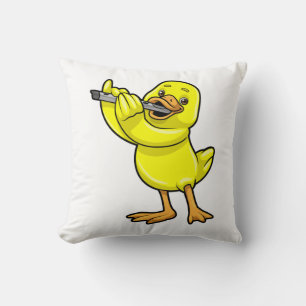 Duck at Music with Flute Throw Pillow