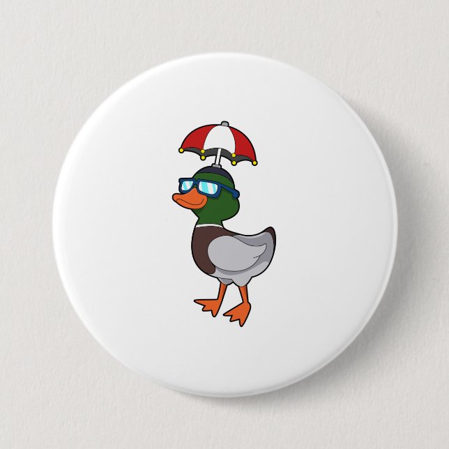Duck at Raining with Umbrella.PNG 3 Inch Round Button (Front)