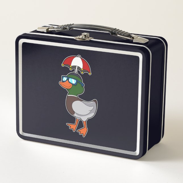 Duck at Raining with Umbrella.PNG Metal Lunch Box (Front)