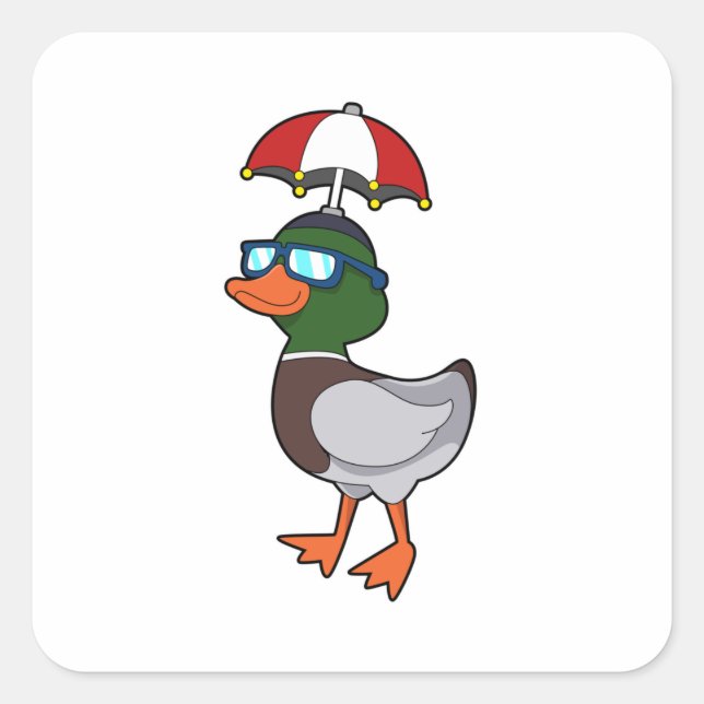 Duck at Raining with Umbrella.PNG Square Sticker (Front)
