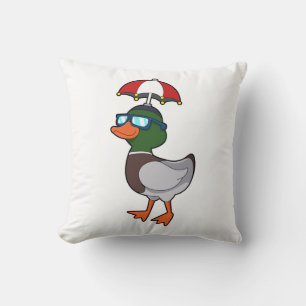 Duck at Raining with Umbrella.PNG Throw Pillow