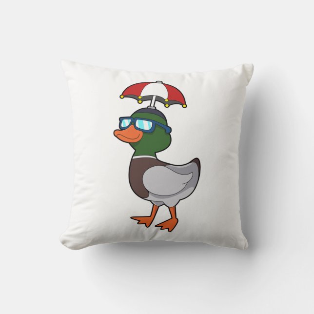 Duck at Raining with Umbrella.PNG Throw Pillow (Front)