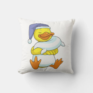 Duck at Sleeping with Nightcap Throw Pillow