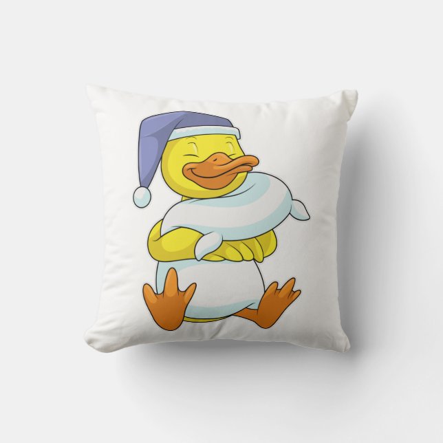 Duck at Sleeping with Nightcap Throw Pillow (Front)