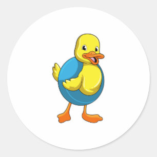 Duck at Swimming with Swim ring Classic Round Sticker