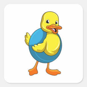 Duck at Swimming with Swim ring Square Sticker