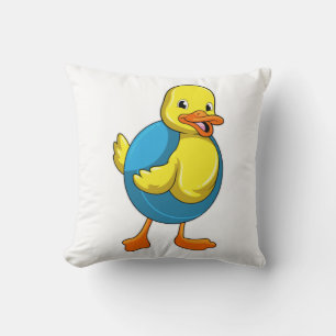 Duck at Swimming with Swim ring Throw Pillow