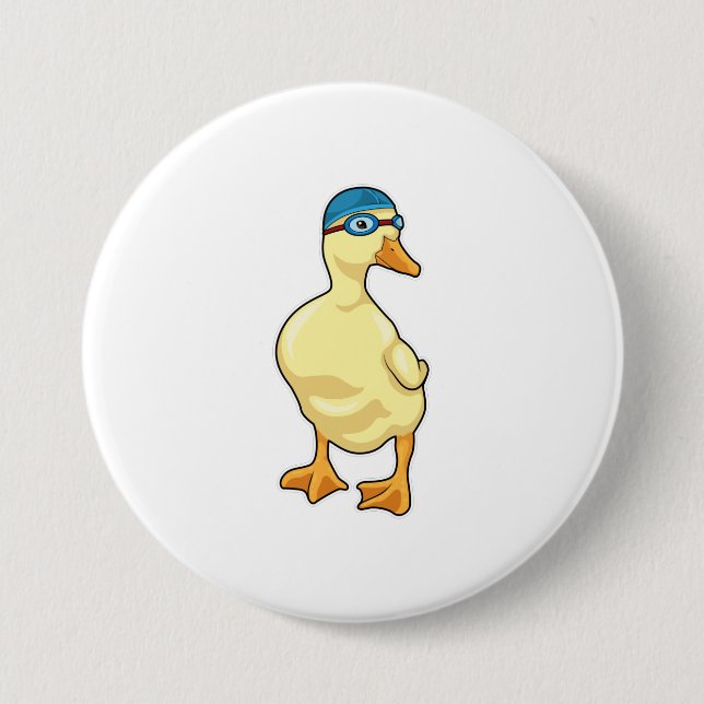 Duck at Swimming with Swimming goggles 3 Inch Round Button (Front)