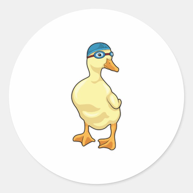 Duck at Swimming with Swimming goggles Classic Round Sticker (Front)
