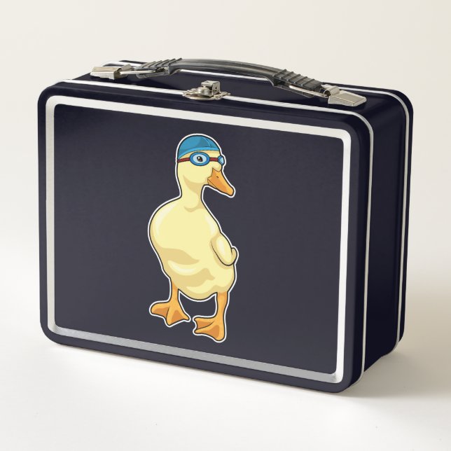 Duck at Swimming with Swimming goggles Metal Lunch Box (Front)