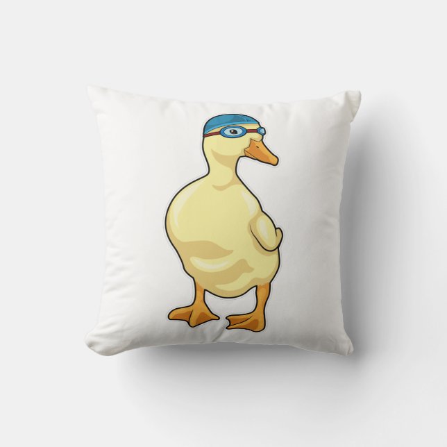 Duck at Swimming with Swimming goggles Throw Pillow (Front)