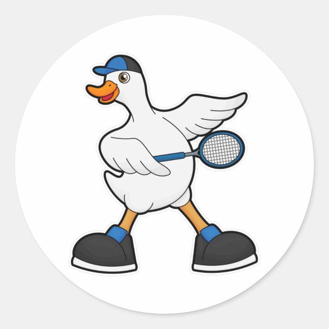 Duck at Tennis with Tennis racket & Cap Classic Round Sticker (Front)