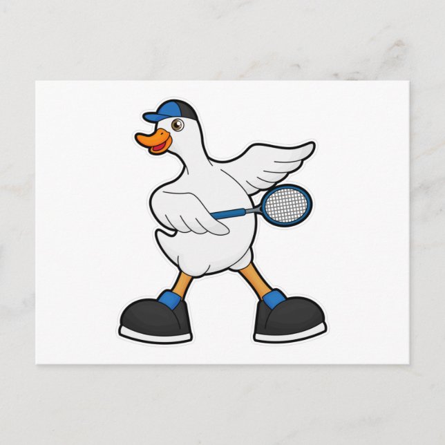 Duck at Tennis with Tennis racket & Cap Postcard (Front)