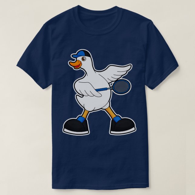 Duck at Tennis with Tennis racket Cap T-Shirt (Design Front)