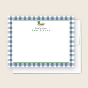 Duck Baby Boy Thank You Blue Gingham Stationery Card