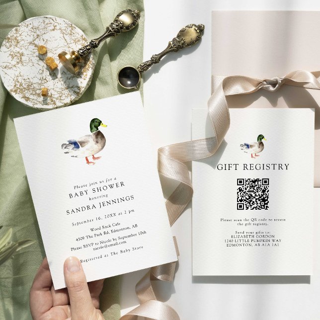 Duck Baby Shower 2-sided Gift Registry QR Code Invitation (Creator Uploaded)