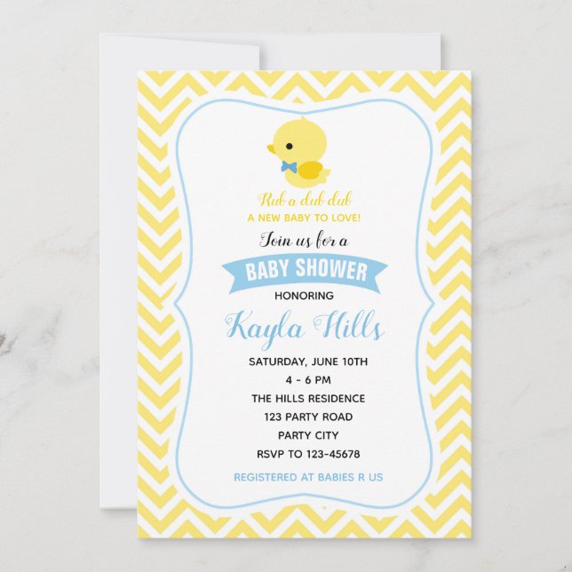 Duck Baby Shower Invitations (Boy Yellow) (Front)