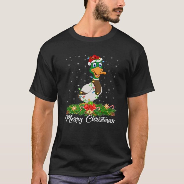 Duck Bird Lover Matching Santa Hat Duck Christmas T-Shirt (Front)