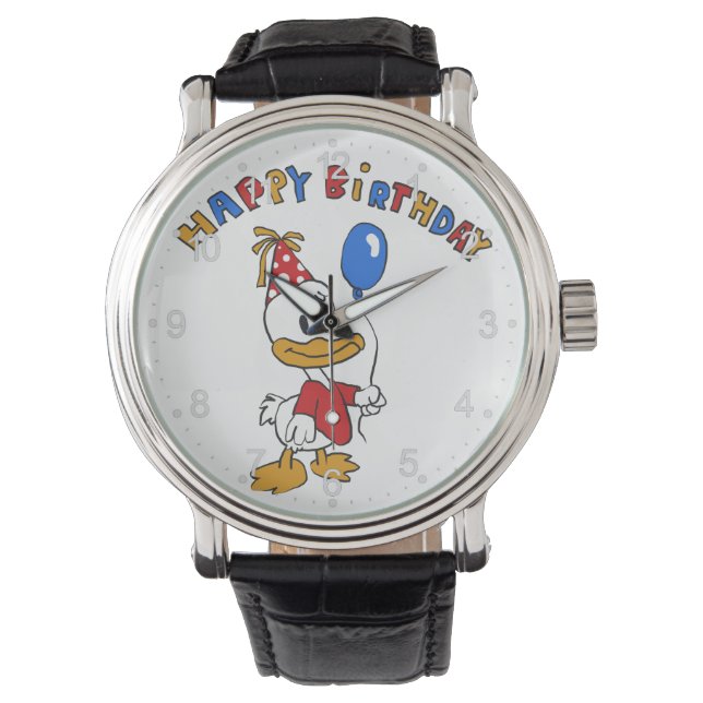 Duck birthday cartoon | choose background colour watch (Front)