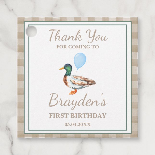 Duck Birthday Favour Tags (Front)