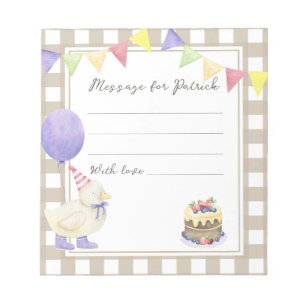 Duck birthday time capsule message notepad