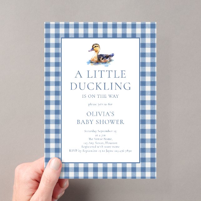 Duck Blue Gingham Baby Shower Acrylic Invitations (Insitu (Handheld))