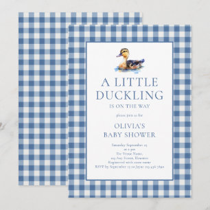 Duck Blue Gingham Baby Shower Invitation