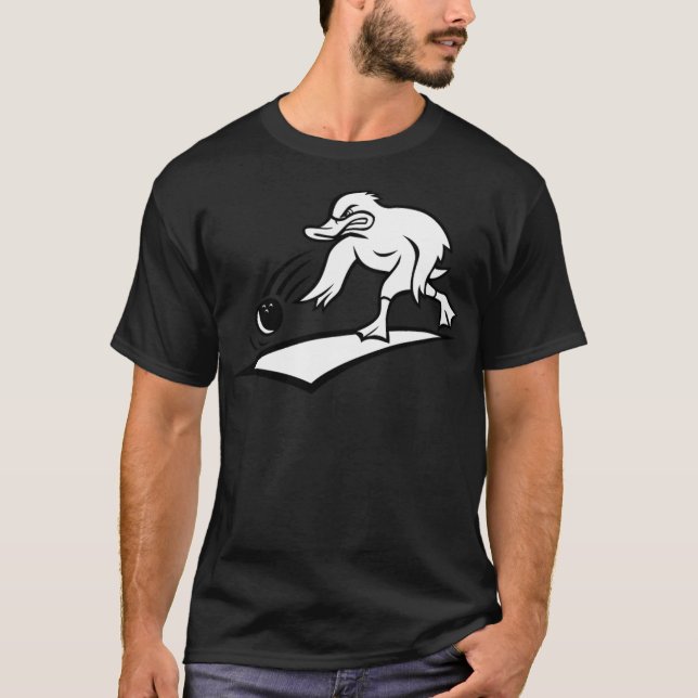 Duck Bowler Bowling Ball Cartoon Black and black d T-Shirt (Front)