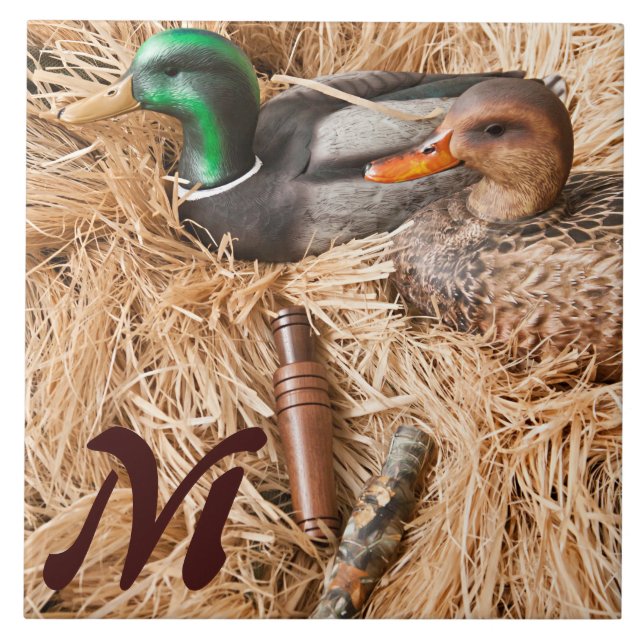 Duck Call Mallard Drake Hunt Monogram Display Tile (Front)