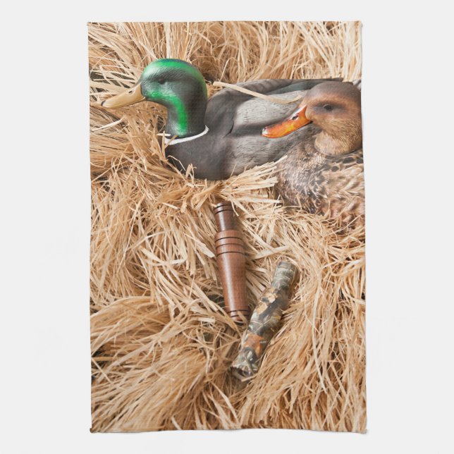 Duck Call Mallard Drake Hunting Kitchen Dish Towel (Vertical)