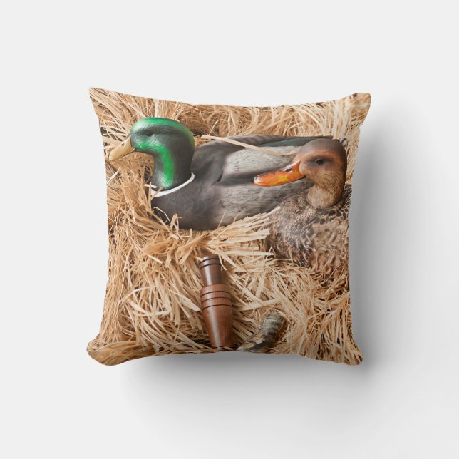 Duck Call Mallard Drake Hunting Throw Couch Pillow (Front)