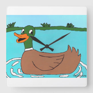 Duck Clock, Quack, Bathroom Decor Square Wall Clock