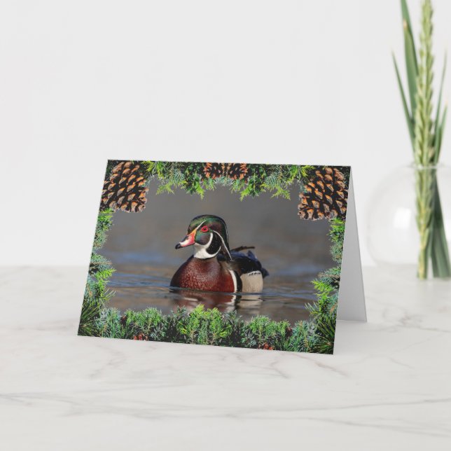 Duck de bois tiré sur une carte de Noël (Devant)