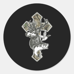 Duck Deer Dove Camo Cross Christian Hello Hunting  Classic Round Sticker