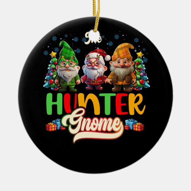 Duck Deer Hunter Gnome Hunting Family Matching Chr Ceramic Ornament (Front)