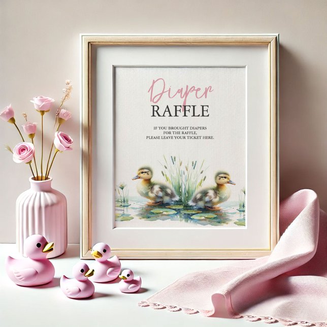 Duck Diaper Raffle Baby Shower Sign (baby shower posters pink diaper raffle ducklings by Do Tell A Belle)
