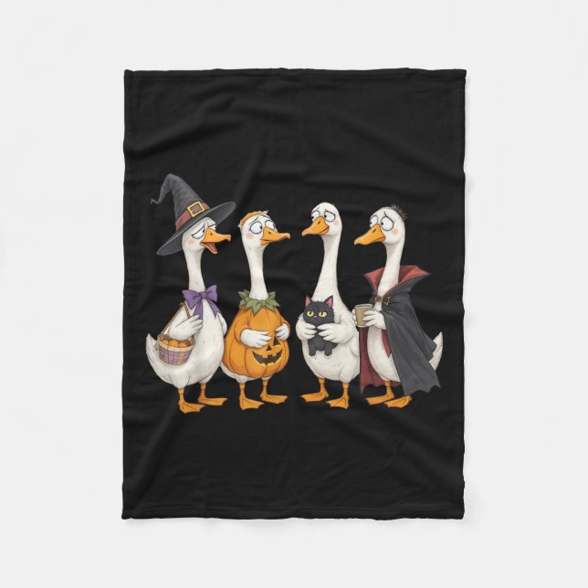 Duck Duck Boo Funny Halloween Costume Duck Pumpkin Fleece Blanket (Front)
