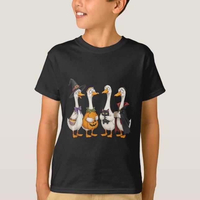 Duck Duck Boo Funny Halloween Costume Duck Pumpkin T-Shirt (Front)