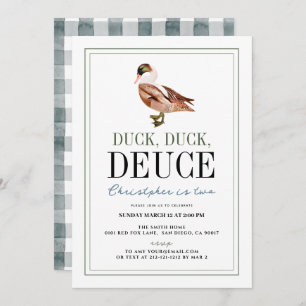 Duck Duck Deuce Classic Boy 2nd Birthday Invitation