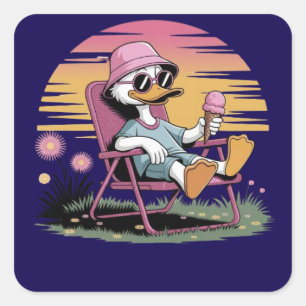 Duck eating summer ice-cream  square sticker