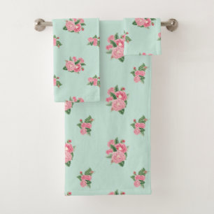 Duck egg blue floral bath towel set