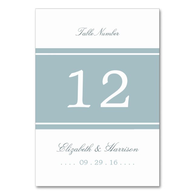 Duck Egg Blue Modern Wedding Table No. Table Number (Front)