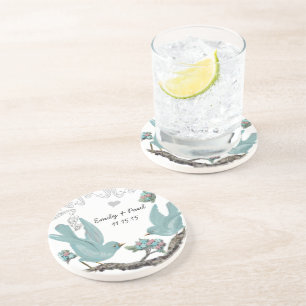 Duck Egg Blue & Pink Vintage Love Birds Coasters