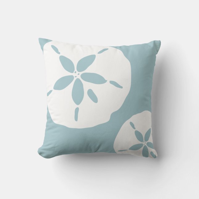 Duck Egg Blue White Sand Dollar Sea Shell Pattern Throw Pillow (Front)